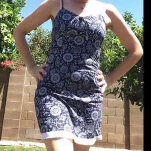Vintage Anchor Blue Medium Dress Y2K Blue Paisley Bandana Pattern Cotton